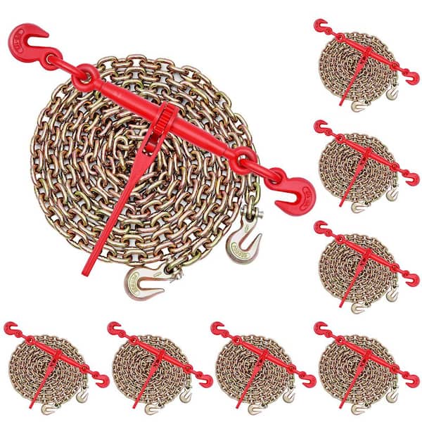 Ratchet Chain Binder, 3/8 in. x 10 ft. G80 Chains, 9200 lbs. Working Load of Ratchet Load Binder, Chains and Binders Set