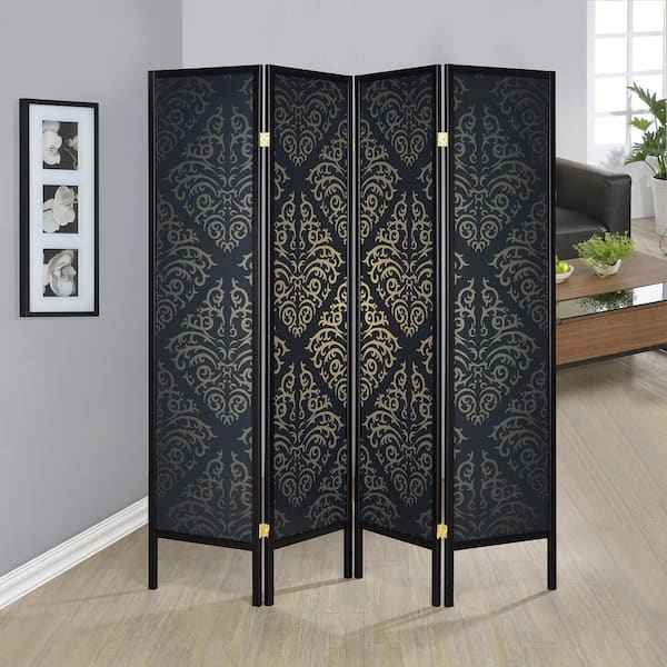 Coaster Haidera Black 4-Panel Damask Pattern Folding Screen 901632