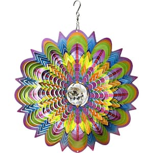 Wind Spinner with Crystal ball Bloosom 3D Stainless Steel Hanging Kinetic Yard Art Multi Blue Wind Sculpture