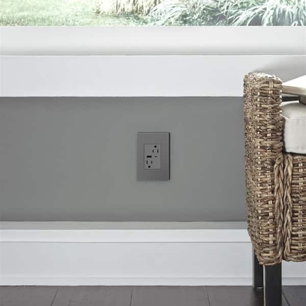adorne 15 Amp 120-Volt Duplex Outlet with 6.0 Amp Type A/C USB, Magnesium