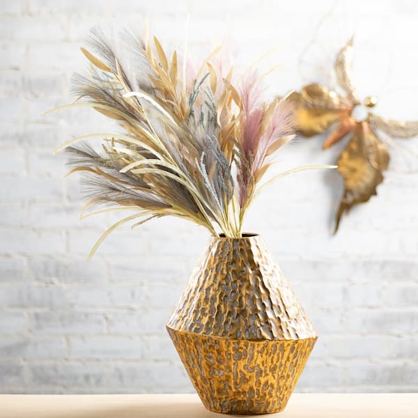 SULLIVANS 13.75 in. Gold Hammered Angular Vase