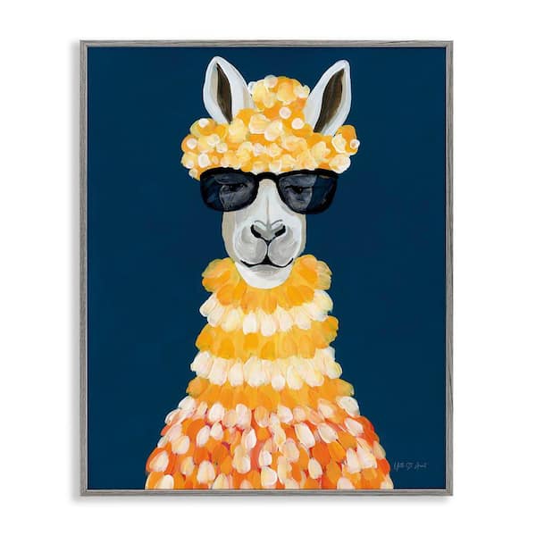 Fashionista Alpaca Portrait by Yvette St. Amant Gray Framed Animal Giclee Art Print 30 in. x 24 in.