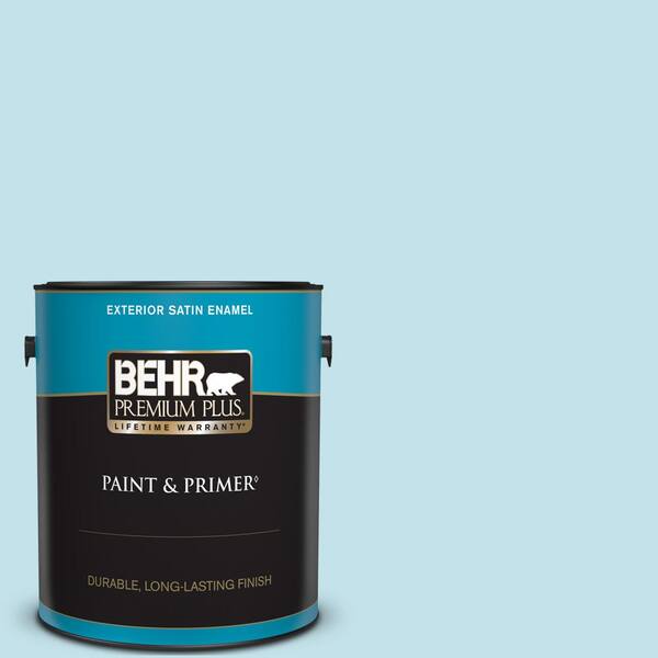 BEHR PREMIUM PLUS 1 gal. #540C-2 Serene Sky Satin Enamel Exterior Paint & Primer