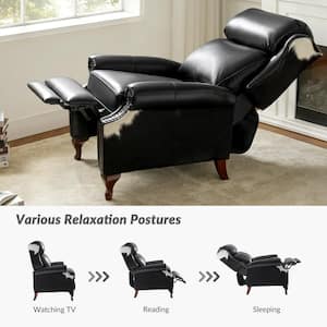 Alice Black Traditional Genuine Leather Manual Recliner with Solid Wood Legs and Nailheads (Set of 2)