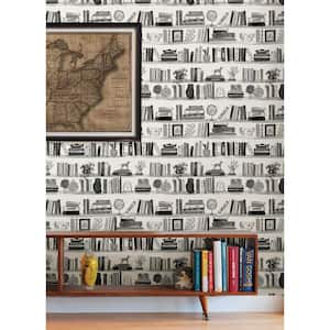 Painterly Black Shelf Stories Novelty Vinyl Peel and Stick Wallpaper Roll