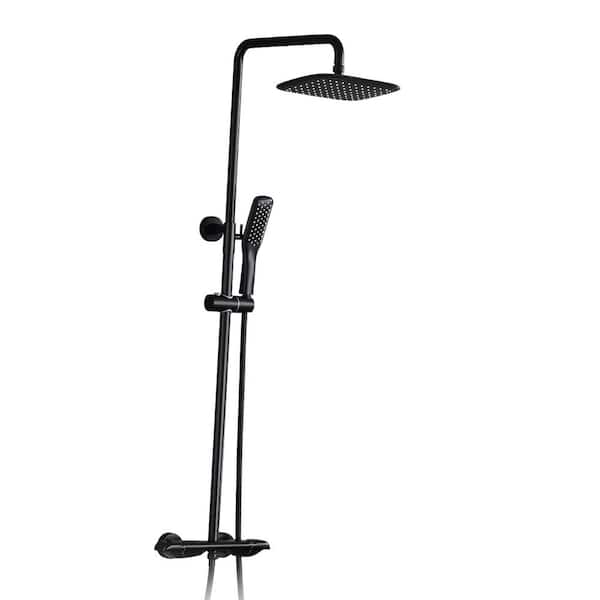 Lukvuzo 2-Function Thermostatic Standard Shower Head Wall Mounted Fixed and Handheld Shower Head in Matte Black