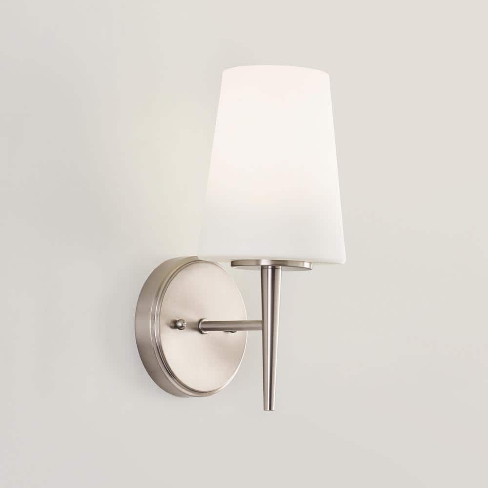 Brushed Nickel 1-Light Wall Sconce with Opal Glass Shade