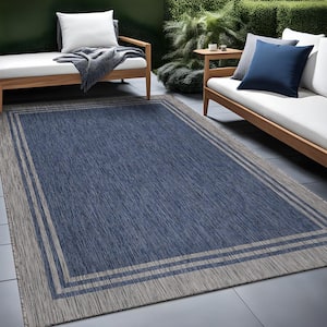 9 X 12 Azure Silver Aloha Washable Bordered Indoor Outdoor Area Rug