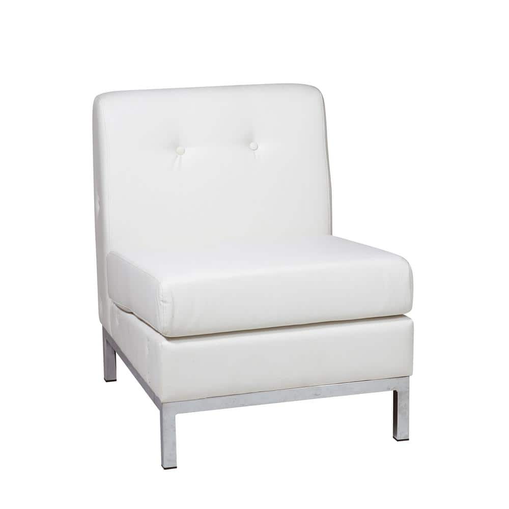 White Faux Leather Geometric Armless Accent Chair