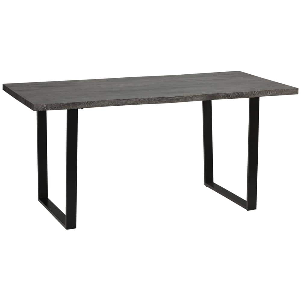 HOMCOM 63 in. Rectangle Grey MDF Top with Steel Frame Dining Table ...