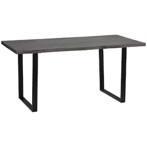 63 in. Rectangle Grey MDF Top with Steel Frame Dining Table, Industrial Kitchen Table, Seats 6