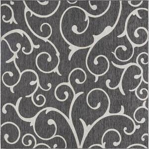 Outdoor Botanical Curl Charcoal Gray 10 ft. 8 in. x 10 ft. 8 in. Area Rug