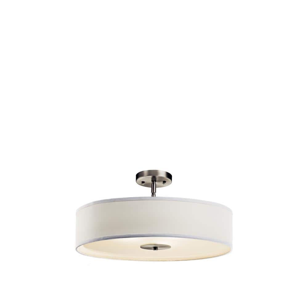 Transitional 20" Black and White Drum Pendant with Nickel Finish