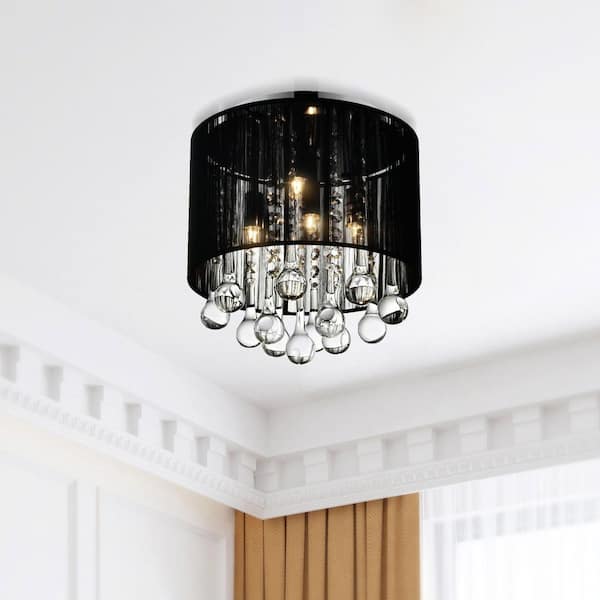 Water Drop 4 Light Drum Shade Flush Mount With Chrome Finish