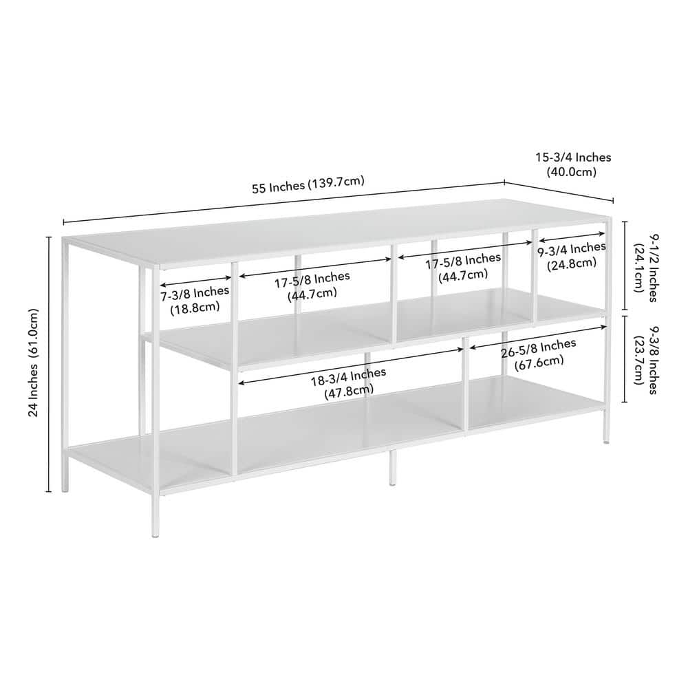 Matte White 55" Steel 3-Shelf TV Stand