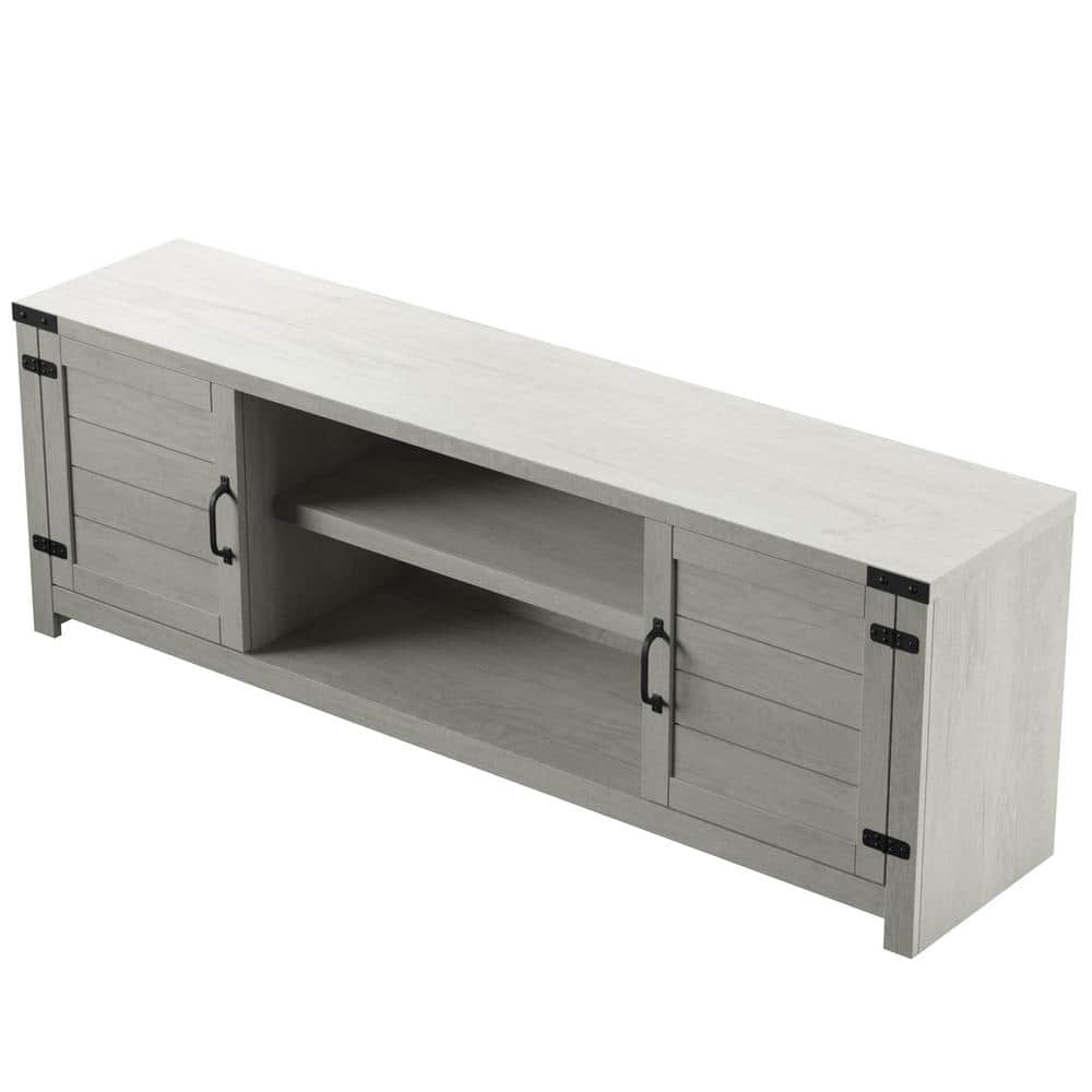 Gray Oak 70" TV Stand with Cabinets and Adjustable Shelves