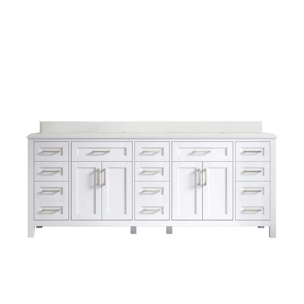Willow Collections Cambridge 84 in. W x 22 in. D x 36 in. H Double Sink Bath Vanity in White with Cove Edge White Quartz Top