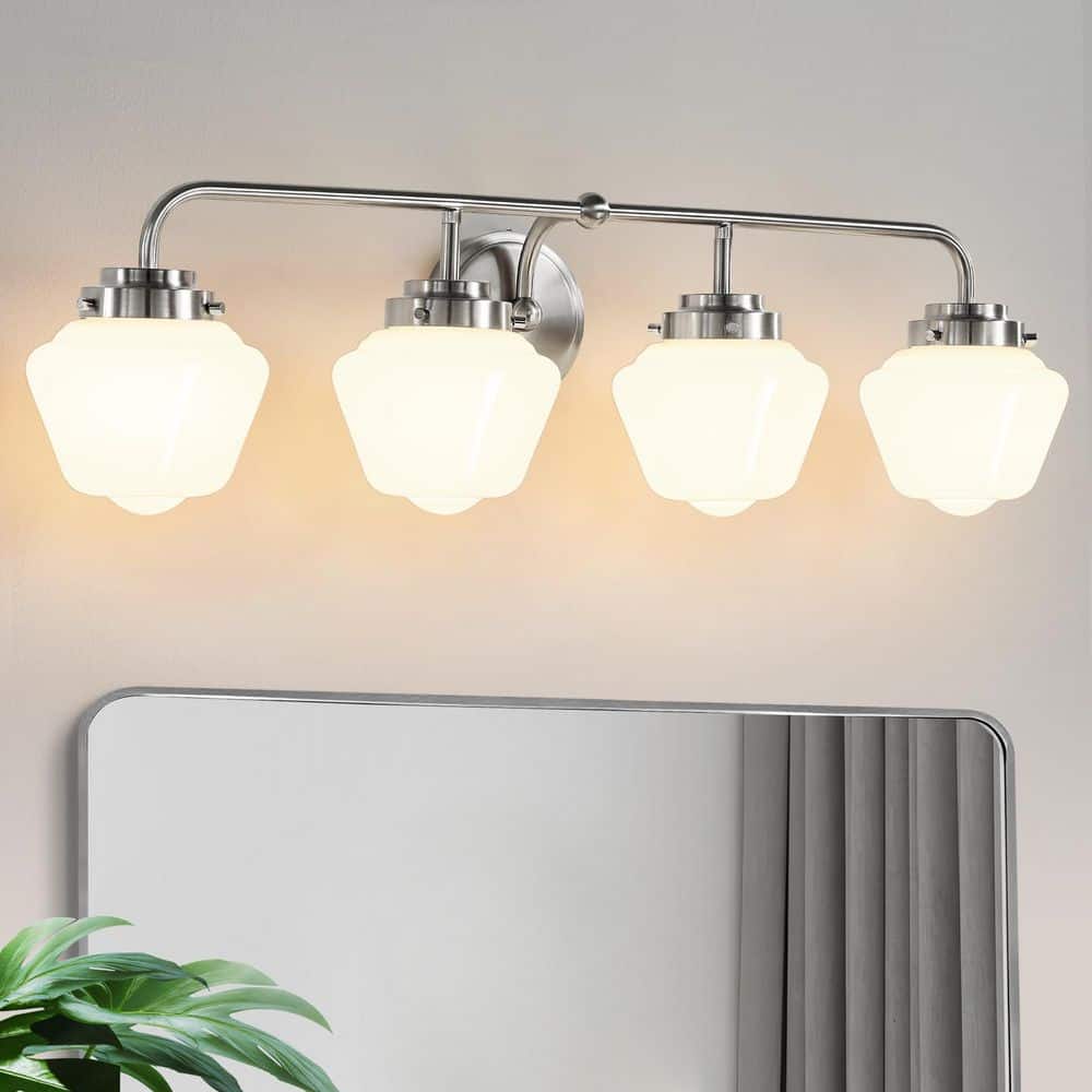 31 in. 4-Light Dimmable Wall Sconce Modern Brushed Nickel Vanity Light With Globe Glass Shade For Bathroom Light Fixture price history on PriceWatchPro