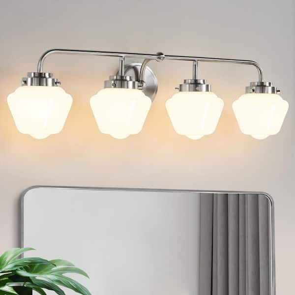 KAISITE 31 in. 4-Light Dimmable Wall Sconce Modern Brushed Nickel Vanity Light With Globe Glass Shade For Bathroom Light Fixture