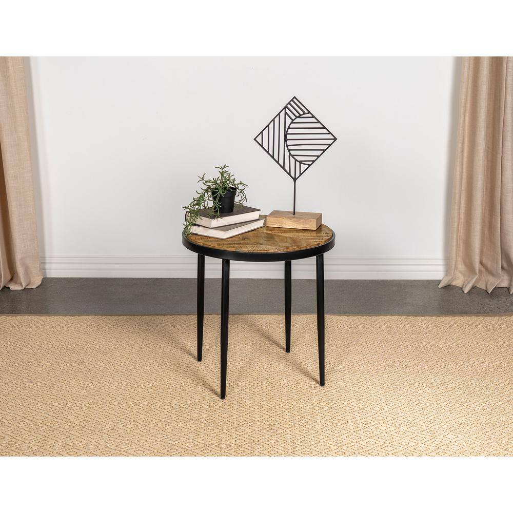 Rustic Round Mango Wood and Black Metal Side Table