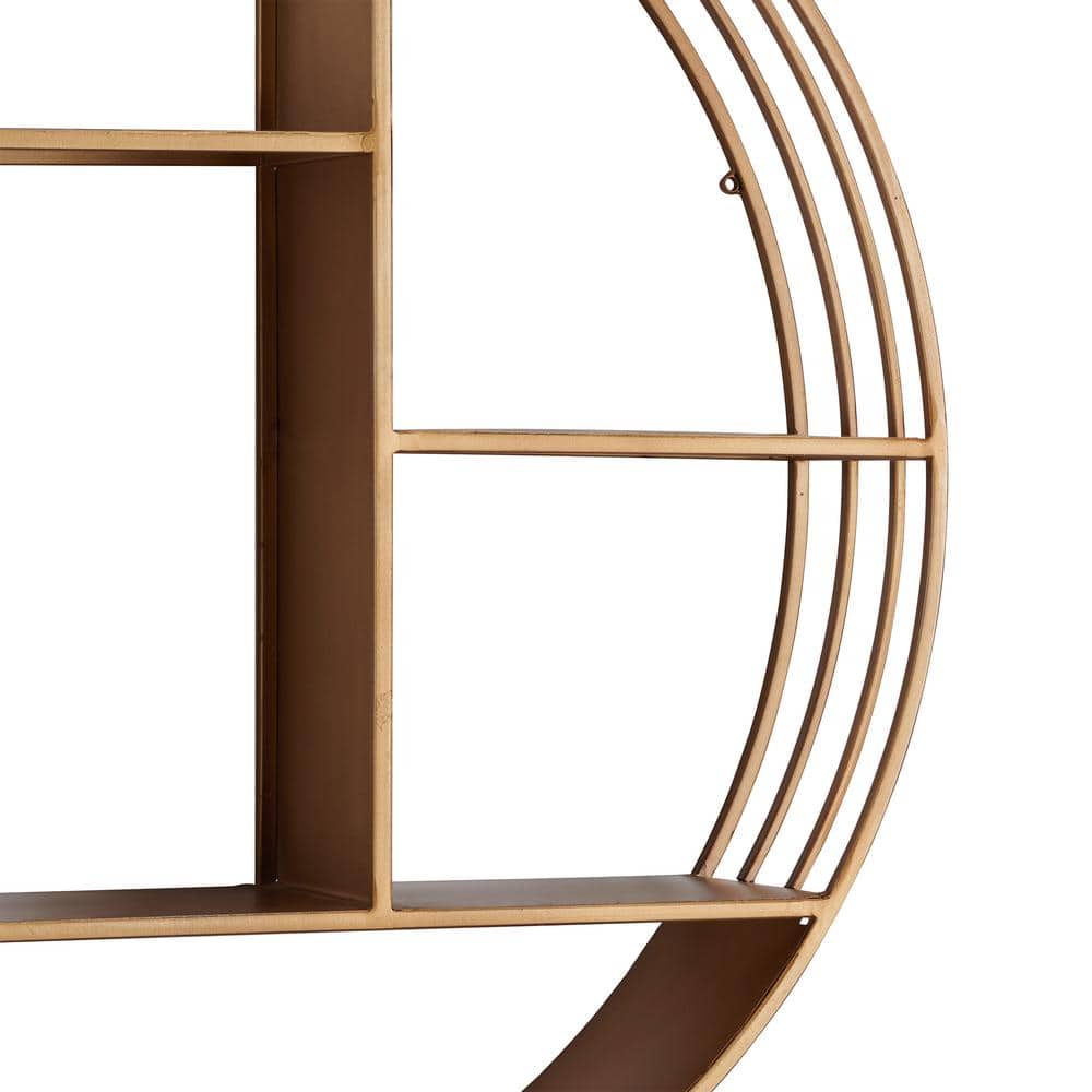 Elegant Gold Circular Metal Wall Shelf, 29.5" Modern Storage