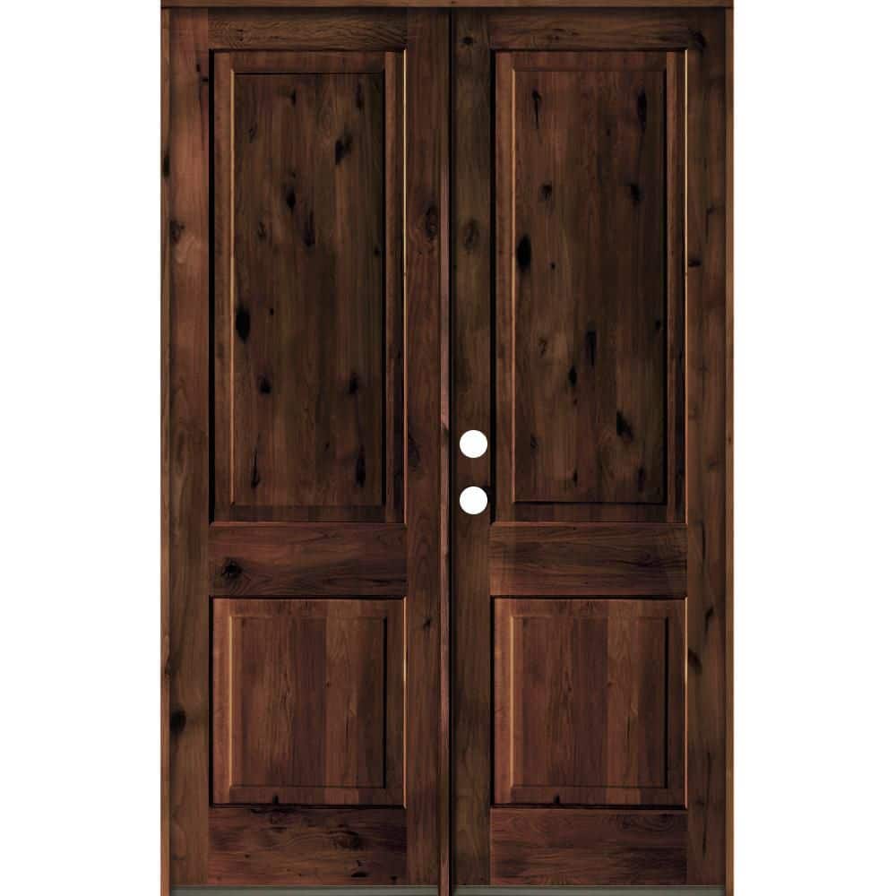 60 in. x 96 in. Rustic Knotty Alder 2-Panel Square Top Red Mahogany Stain Right-Hand Wood Double Prehung Front Door price history on PriceWatchPro