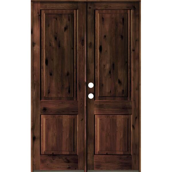 Krosswood Doors 64 in. x 96 in. Rustic Knotty Alder 2-Panel Square Top Red Mahogony Stain Right-Hand Wood Double Prehung Front Door
