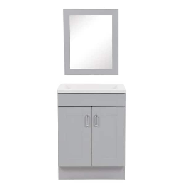 Glacier Bay Arla 24.25 in. W x 18.75 in. D x 32.89 in. H Single Sink Bath Vanity in Pearl Gray with White Vanity Top and Mirror
