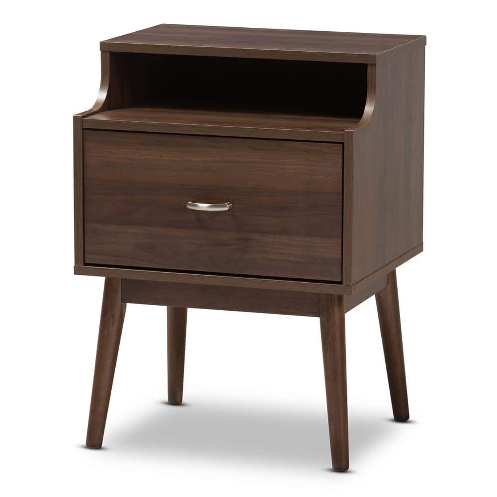 Disa Mid-Century Walnut Brown 1-Drawer Nightstand