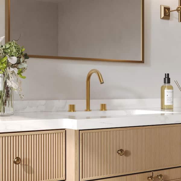 SerenityStream High Arc 8 in. Widespread Double Handle Bathroom Faucet in Brushed Gold Drain Included