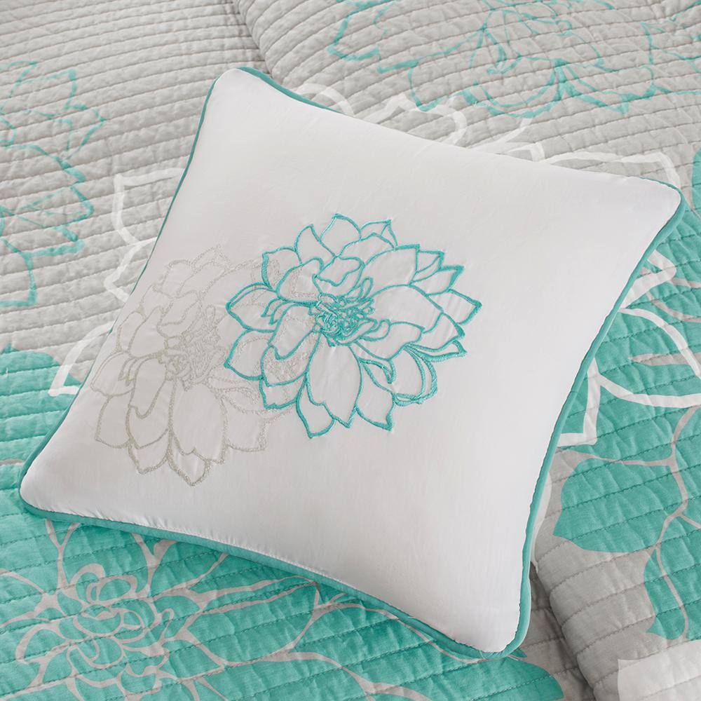Gray and Aqua Full Cotton Reversible Quilt Set