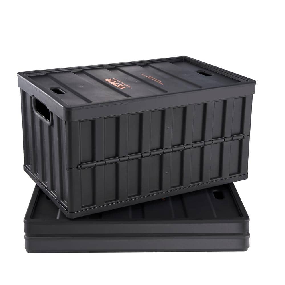 Black 65L Collapsible Plastic Storage Bins with Lids, Set of 3