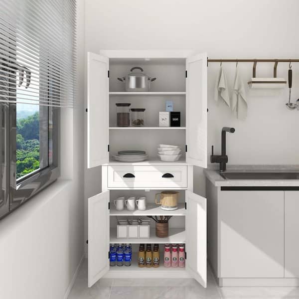 30 in. W x 16 in. D x 72 in. H in White MDF Ready to Assemble Floor Base Kitchen Cabinet with Shelves for Dining Room