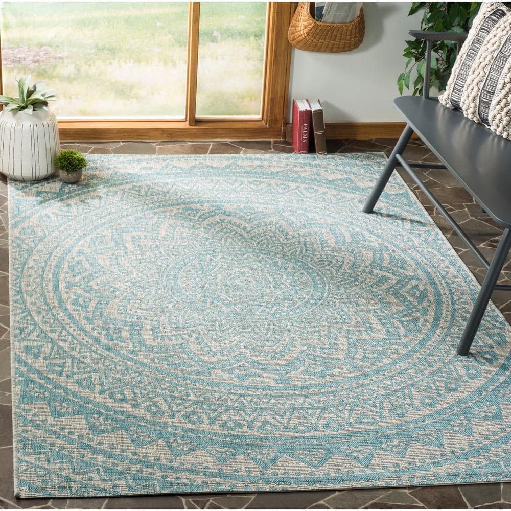 Light Gray/Aqua Flat Woven Reversible Synthetic Area Rug
