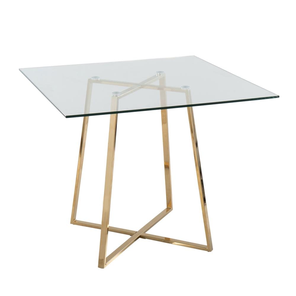 Lumisource Cosmo 36 in. Square Gold Metal and Clear Glass Dining Table (Seats 4), Gold Metal & Clear Glass