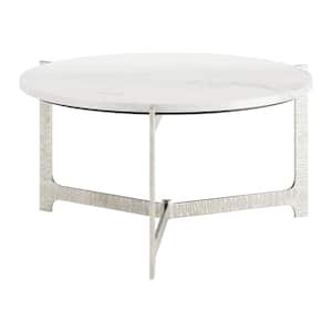 Barmas Collection 29.5 in. Silver Round Marble Coffee Table