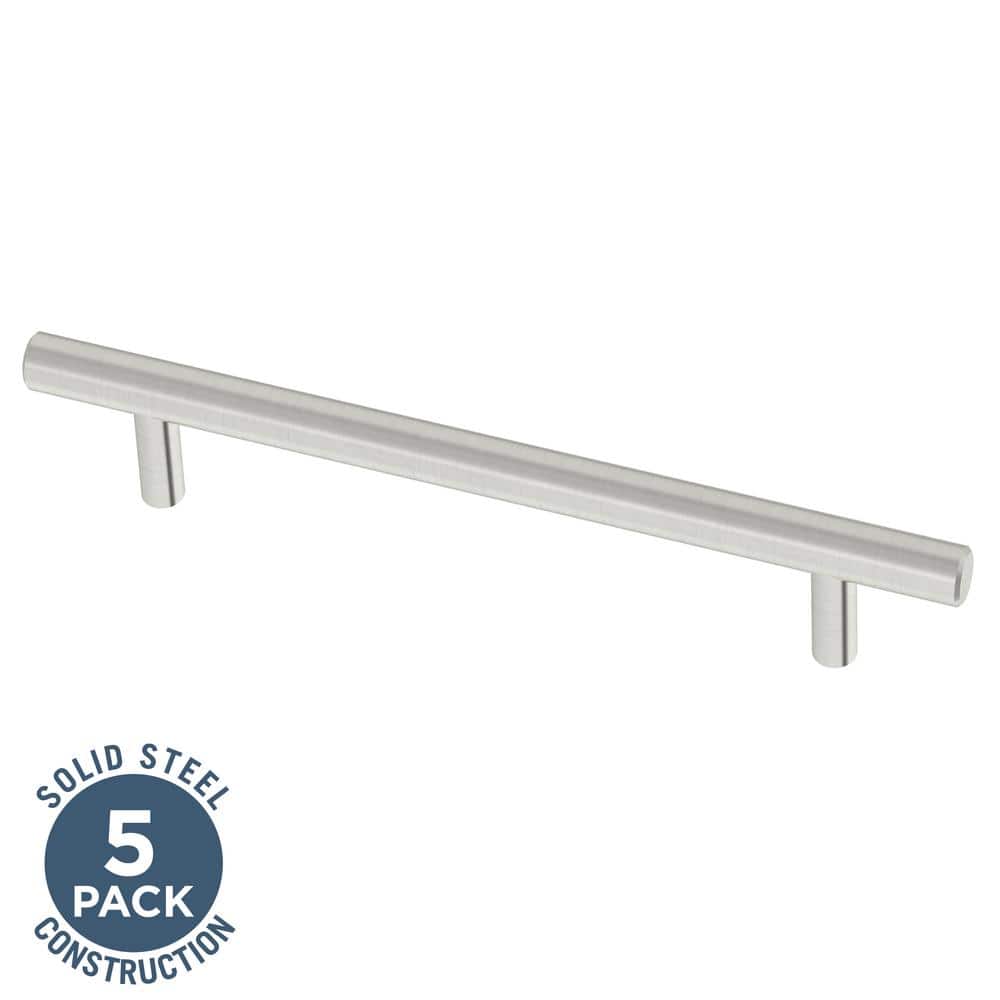 5-Pack Solid Bar 3 in. (76 mm) Modern Cabinet Pulls in Stainless Steel with