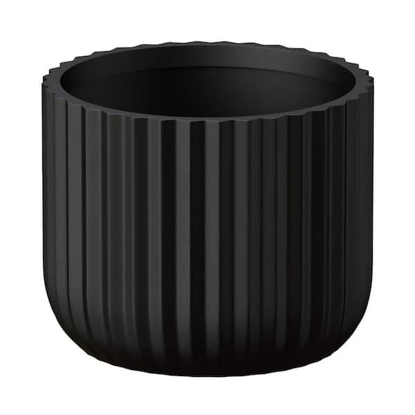 17 in. Large Charcoal Black Concrete Round Planter/Pot with Drainage Holes
