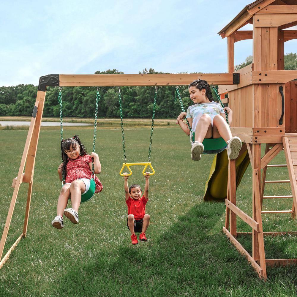 Sterling Point Wooden Swing Set with Yellow Slide