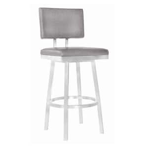 26 in. Vintage Gray on Stainless Faux Leather Rectangular Swivel Armless Barstool