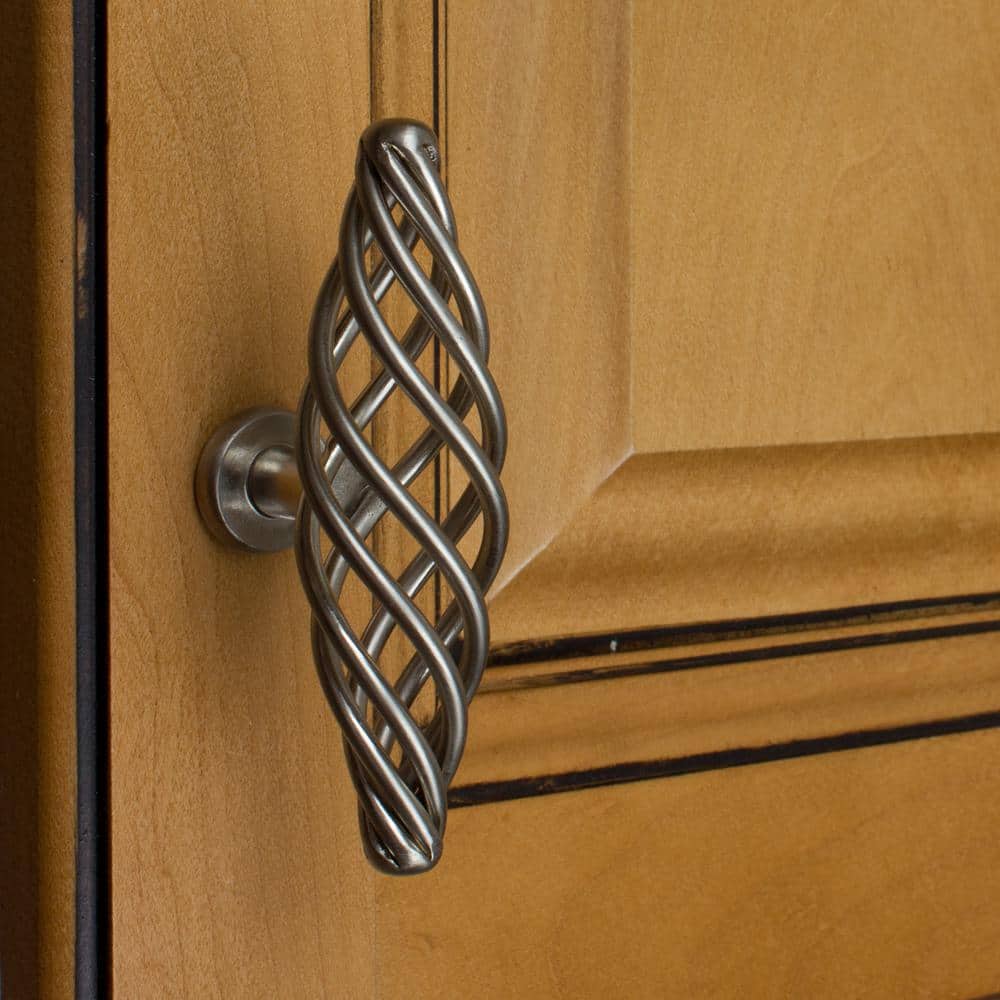 Satin Nickel Twisted Birdcage T-Handle Cabinet Knobs, 4-inch