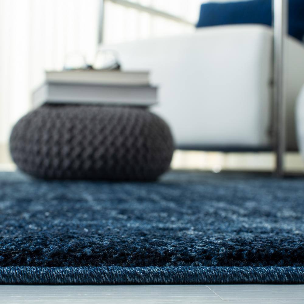 Navy Blue Abstract Shag Synthetic Area Rug