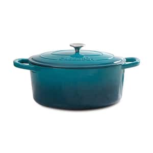 Crock-Pot Artisan 7 qt. Oval Cast Iron Nonstick Dutch Oven in Teal Ombre  with Lid 985100762M - The Home Depot