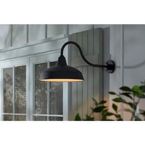Easton 14 in. 1-Light Matte Black Barn Outdoor Wall Lantern Sconce with Steel Shade
