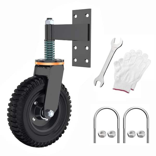 8 in. Black Solid Rubber Spring Loaded Swivel Gate Caster Heavy Duty with 750 lb. Load Rating and Tools