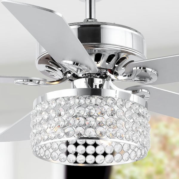 JONATHAN Y 52 Chrome Crystal/Metal Modern Glam Drum LED Indoor Ceiling Fan With Remote JYL9709A - The Home Depot