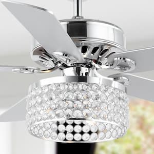 Kristie 52 in. 3-Light Chrome Crystal/Metal Modern Glam Drum LED Indoor Ceiling Fan With Remote