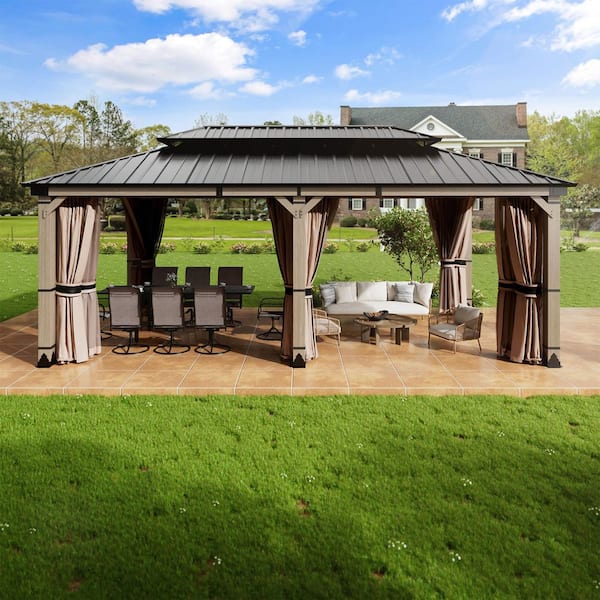 12 ft. x 20 ft. Outdoor Fir Solid Wood Frame Patio Gazebo Canopy Tent Shelter with Galvanized Steel Hardtop Pavilion