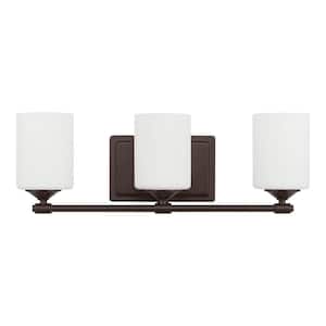 Darlington 20.88 in. 3-Light Bronze Vanity Light with Frosted Opal Glass Shades