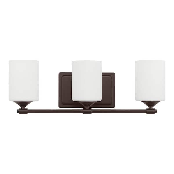 Hampton Bay Darlington 20.88 in. 3-Light Bronze Vanity Light with Frosted Opal Glass Shades